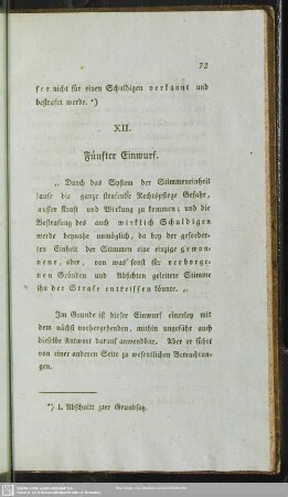 XII. Fünfter Einwurf