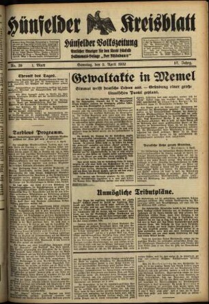Erste Ausgabe vom Samstag, den 02. April 1932.