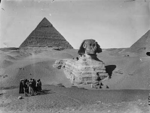 Bauwerke : Blick auf die Sphinx und die Cheopspyramide