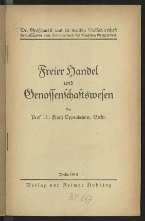 Freier Handel und Genossenschaftswesen