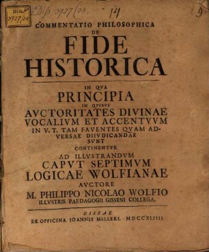 Commentatio philos. de fide historica
