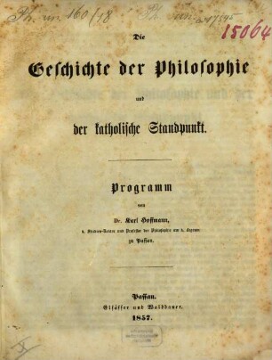 Die Geschichte der Philosophie und der katholische Standpunkt