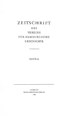 66.1980: Zeitschrift des Vereins für Hamburgische Geschichte