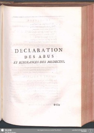 Declaration Des Abus Et Ignorances Des Medecins