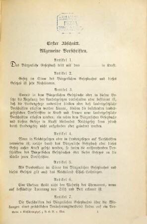 Entwurf eines Einführungsgesetzes zum Bürgerlichen Gesetzbuche für das Deutsche Reich : erste Lesung ; nebst Motiven