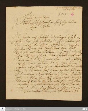 Brief von Johanna Sophia v. Dennstädt an August Hermann Francke.