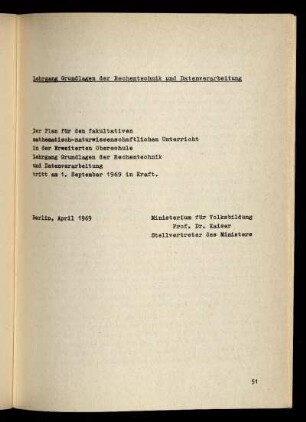Lehrgang Grundlagen der Rechentechnik und Datenverarbeitung