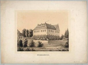 Das Wasserschloss in Berbisdorf (Radeburg-Berbisdorf), nordöstlich von Moritzburg, aus dem Album der Rittergüter und Schlösser im Königreiche Sachsen