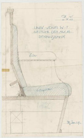 Fischer, Theodor; Jena; Universität - Dekansbank in der Aula (Schnitt)