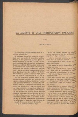 La muerte es una indisposición pasajera