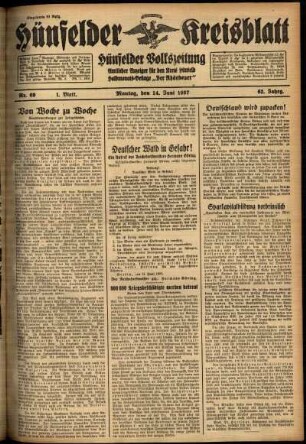 Erste Ausgabe vom Montag, den 14. Juni 1937.