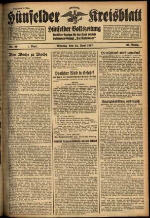 Erste Ausgabe vom Montag, den 14. Juni 1937.