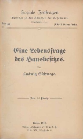 Eine Lebensfrage des Hausbesitzes