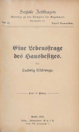 Eine Lebensfrage des Hausbesitzes