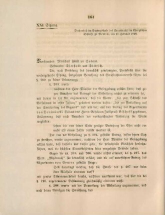 XXI. Sitzung. Verhandelt ... zu Berlin, am 17. Februar 1848