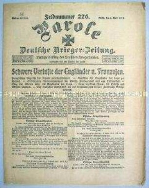 Kriegszeitung "Parole" u.a. zum Seekrieg gegen Großbritannien