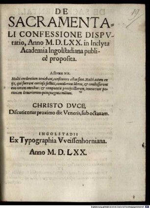 De sacramentali confessione disputatio