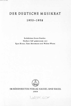 Der Deutsche Musikrat : 1953 - 1958