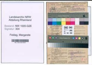 Entnazifizierung Margarete Festag , geb. 01.10.1891 (Postassistentin)