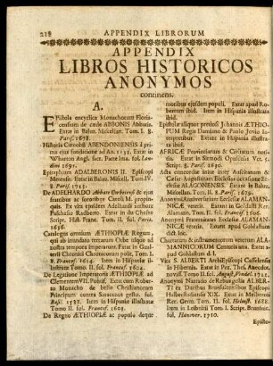 Appendix Libros Historicos Anonymos continens.