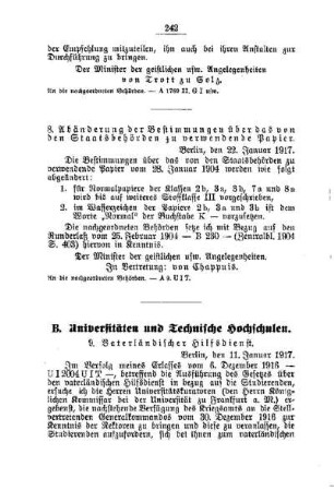 Abänderung der Bestimmungen über das von den Staatsbehörden zu verwendende Papier : [A. Behörden und Beamte]