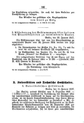 Abänderung der Bestimmungen über das von den Staatsbehörden zu verwendende Papier : [A. Behörden und Beamte]