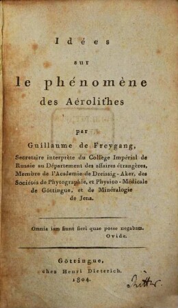 Idées sur le phénomène des aërolithes