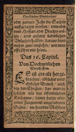 Das 16. Capitel. Von Hochzeitlichen Wirtschafften.