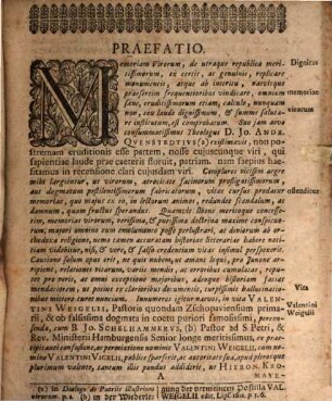 Vitam fata et scripta M. Valentini Weigelii : ex genuinis monumentis comprobata atque a compluribus naevis ac lapsibus purgata