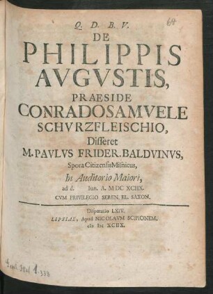 [Disputatio LXIV.] De Philippis Augustis
