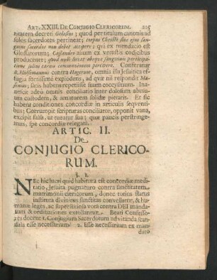 Artic. II. De Coniugio Clericorum.