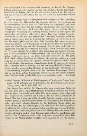 243-245 [Rezension] Schmaus, Michael, Wahrheit als Heilsbegegnung