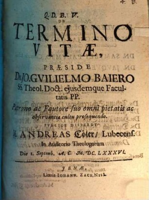 De termino vitae [disputatio]