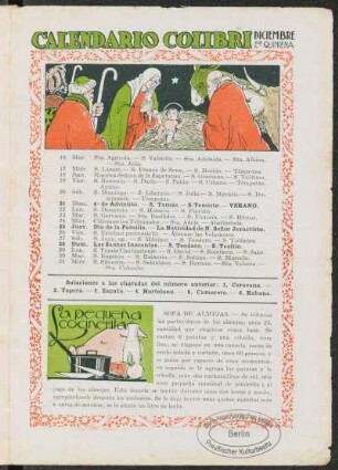 Calendario Colibrí - Diciembre, 2ª Quincena