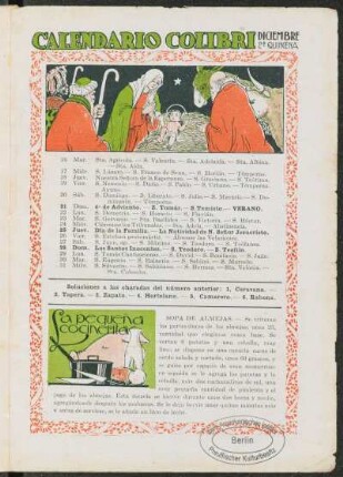 Calendario Colibrí - Diciembre, 2ª Quincena