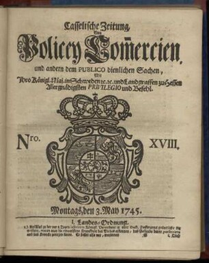 Nro. XVIII, Montags, den 3. May 1745