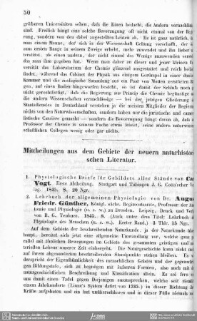 Mittheilungen aus dem Gebiete der neueren naturhistorischen Literatur