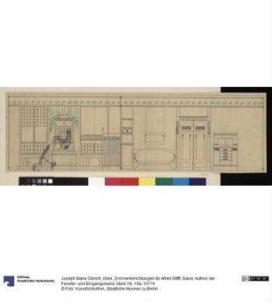 Wien, Zimmereinrichtungen für Alfred Stifft, Salon, Aufriss der Fenster- und Eingangswand
