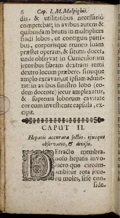 Caput II. Hepatis accurata sectio, ejusque observatio, & divisio.