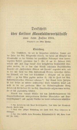 Eine Denkschrift über Berliner Manufakturverhältnisse aus dem Jahre 1801