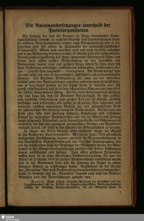 Die Auseinandersetzungen innerhalb der Parteiorganisation