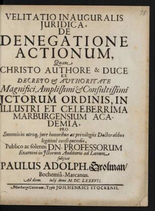 Velitatio Inauguralis Iuridica, De Denegatione Actionum