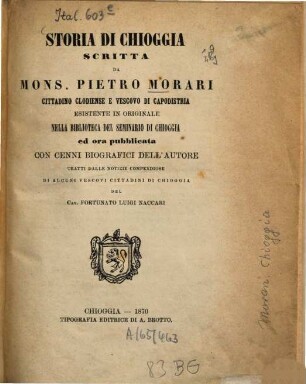 Storia di Chioggia : esistente in originale nella Biblioteca del Seminario di Chioggia