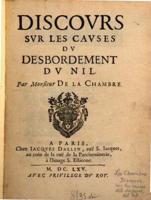 Discours sur les causes du desbordement du Nil