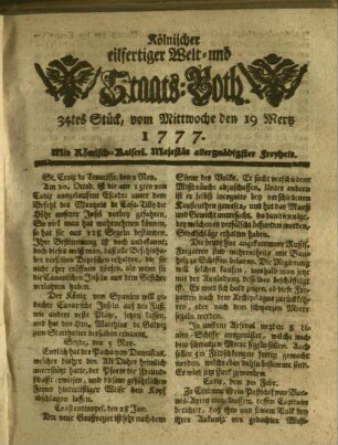 Kölnischer eilfertiger Welt- und Staats-Both. 1777-1777