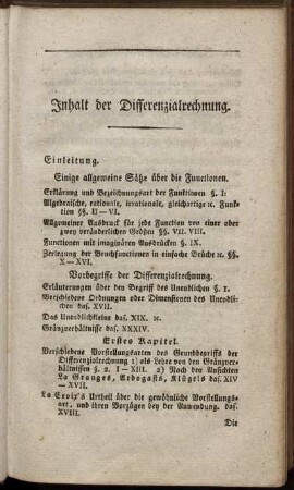 Inhalt der Differenzialrechnung. Einleitung.