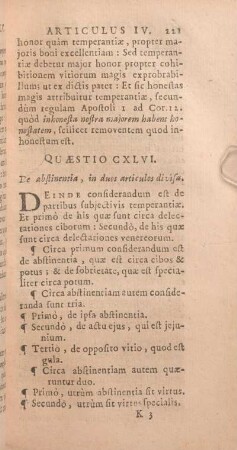 Quaestio CXLVI. De abstinentia, in duos articulos divisa.