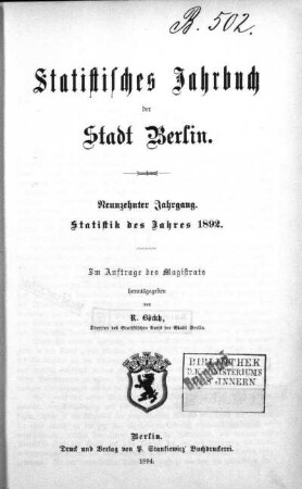 19.1892: Statistisches Jahrbuch der Stadt Berlin