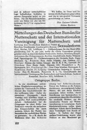Mitteilungen des Deutschen Bundes für Mutterschutz und der Internationalen Vereinigung für Mutterschutz und Sexualreform