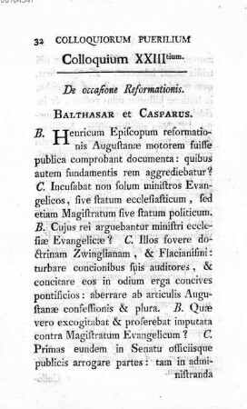 Colloquium XXIII tium. De occasione Reformationis
